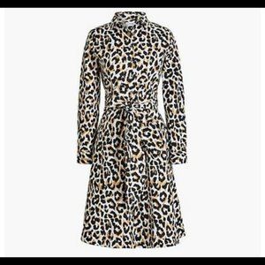 NWOT J. Crew Leopard Tie-Waist Shirt dress in Cotton Poplin